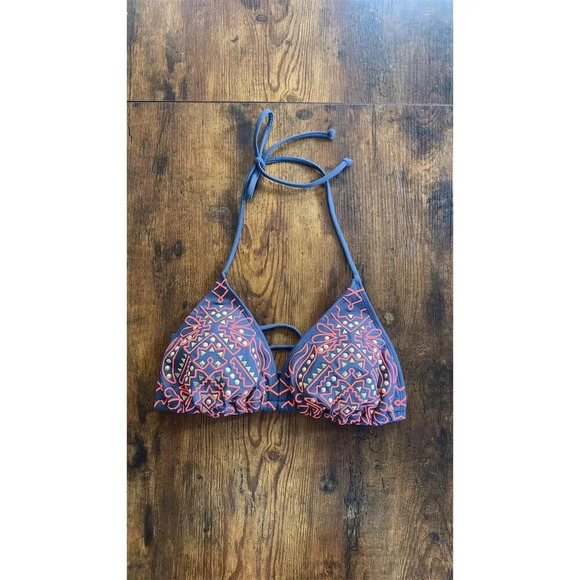 Xhilaration Women's Triangle Bikini Top L Multicolor Aztec Studded Halter Neck - Picture 3 of 5